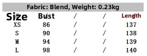Size chart for polka dot backless maxi dress with detailed measurements for XS to L