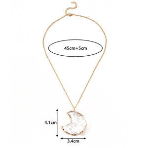 Gold moon pendant necklace with faceted crystal and 45cm chain size details