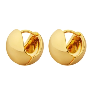 Minimalist golden spherical C-shaped hoop earrings for women with high-gloss finish