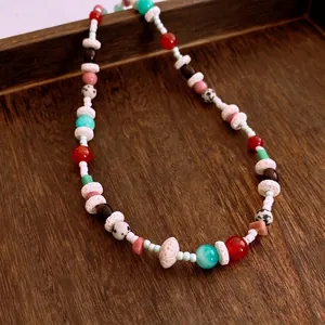 Collana Di Perline Colorata Bohémien Pietra Naturale Agata Turchese Fatta A Mano Catena Regolabile Gioielli Stile Etnico