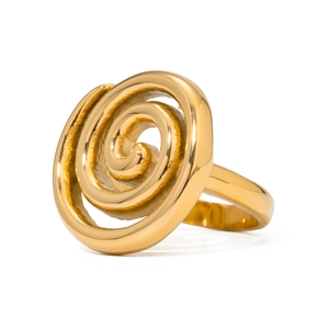 Minimalist gold stainless steel spiral ring with a unique layered textured design