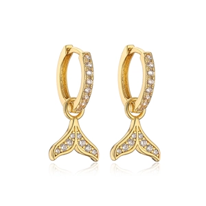 Sparkling 18K gold plated hoop earrings with micro-pave zircon fish tail pendants