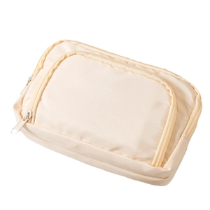 Minimalist beige nylon pencil case with large capacity and front window design for students