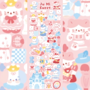 Detail of cute mouse stickers in pink and blue featuring castles and crowns for DIY crafts