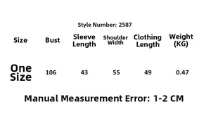 Size chart for gradient striped knit sweater with detailed measurements in centimeters