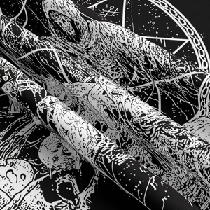 Close-up of gothic skull tapestry showing soft polyester fabric texture and mystical pattern