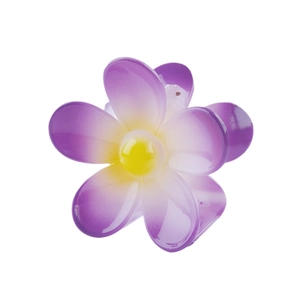 Purple gradient flower hair claw clip for ponytail styling on a white background