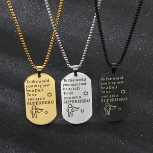 Dog Tag Necklace Stainless Steel Engraved Superhero Dad Gift Pendant Polished Fashion Jewelry For Fathers Day