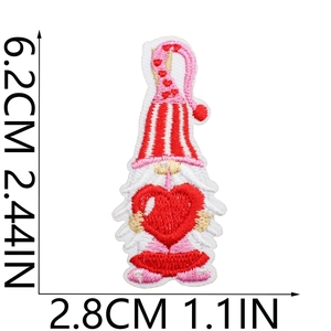 Valentine gnome embroidery patch dimensions 6.2cm height by 2.8cm width in red and pink