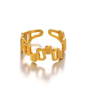 Modern 18K gold plated hollow geometric ring with adjustable open band design
