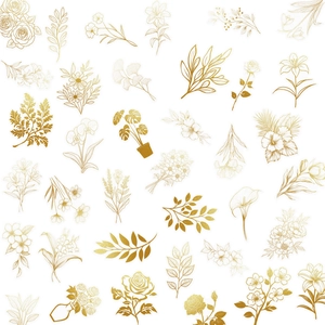 50 autocollants PET dorés avec motifs floraux et feuilles de plantes étanches