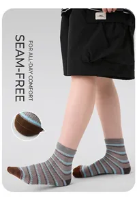 Detail of striped mesh kids socks showing seamless toe and breathable knit texture