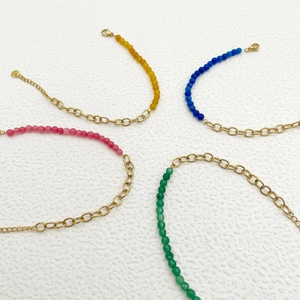 Minimalist Stainless Steel Splicing Bracelet For Women Gold Plated Colorful Artificial Crystal Beads Sweet Fashion Jewelry Adjustable Bracelet