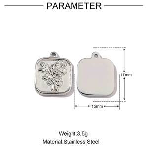 Detailed parameter view showing silver stainless steel rose pendant dimensions 17x15mm