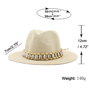 Panama straw hat with wooden beads and shell trim including full size measurements