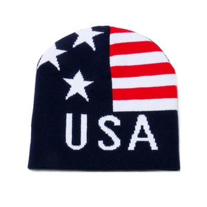 Knitted USA flag beanie with stars and stripes pattern for American Independence Day