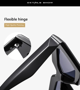 Detail view of the flexible hinge and high-quality paint on black polygon sunglasses