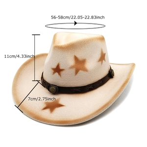 Beige wool cowboy hat with star print and leather stud band for men and women