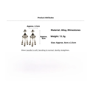 Detailed size and weight specs for vintage flower leaf tassel drop earrings with crystals
