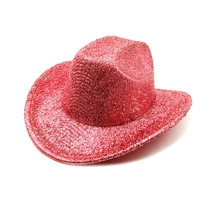 Sparkling red tinsel cowboy hat with wide brim for festive parties and western style