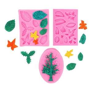 Silicone tree and leaf mold set for fondant and resin crafts with colorful samples