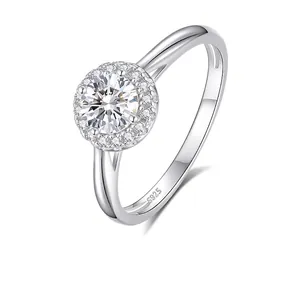 925 Sterling Silver Moissanite Ring For Women Round Cut Halo Zircon Engagement Wedding Ring Adjustable Cold Style Jewelry Gift