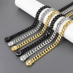 Iced-out 11mm Cuban link necklaces in gold, silver, and black with magnetic clasps