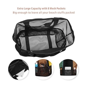Extra large black mesh beach bag with 8 pockets for organized travel and storage
