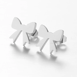 Polished silver bow knot stud earrings for women with minimalist aesthetic