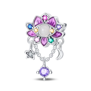 Detailed S925 silver dreamcatcher charm with purple enamel and bohemian star moon tassels