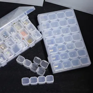 28-grid transparent organizer box for nail art accessories and jewelry storage