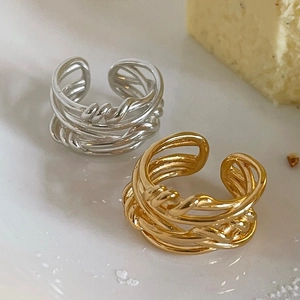 Adjustable Open Ring 925 Sterling Silver Irregular Braided Knot Design Layered Line Minimalist Jewelry For Women