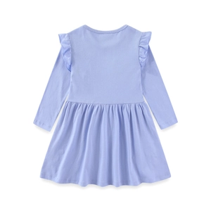 Cute lilac long sleeve girls' dress with ruffle shoulders and a casual pleated skirt