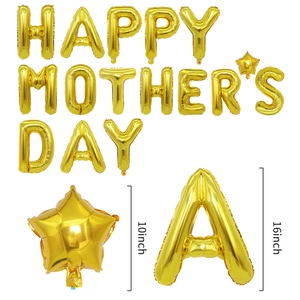 16-inch golden HAPPY MOTHER'S DAY foil balloon set with stars for party decoration