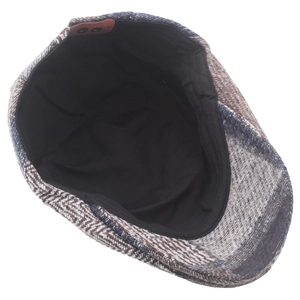 British style herringbone wool flat cap with warm lining and premium leather patch