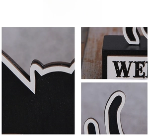 Macro details of Halloween wooden ornaments showing smooth laser-cut edges and print quality