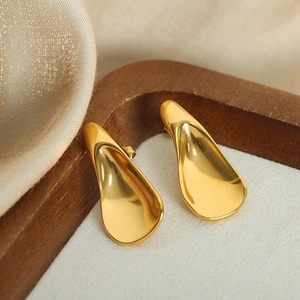 Baroque style 18k gold-plated stainless steel earrings with irregular fluid lava design