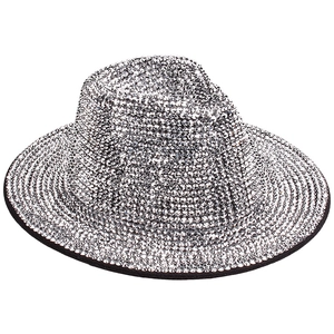 Detailed close-up of sparkling silver disco bucket hat featuring premium dense rhinestones