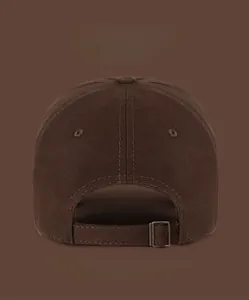 Detailed back view of cotton baseball cap with adjustable metal buckle and multi-color swatches