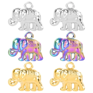 Elephant Pendant Necklace Stainless Steel Rainbow Colorful Gold Silver Animal Charms Jewelry Making Accessory