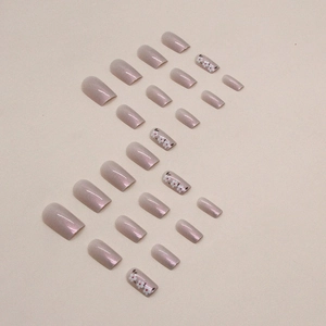 Aurora white floral medium square press-on nails with pearlescent pink finish
