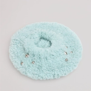Mint green plush beret with faux fur texture and silver bead accents for winter warmth