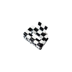 Classic black and white checkered square hair claw clip made of acetic acid plate