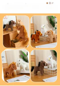Detail shots of plush pony toys in various colors displayed in warm home settings