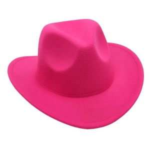 Detailed view of the vibrant magenta kids felt cowboy hat with reinforced stitched brim