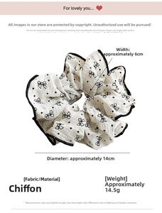 Detailed view of polka dot chiffon hair scrunchie with 14cm diameter and 6cm width