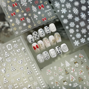 3D Relief Christmas Nail Stickers Gold Silver Snowflake Reindeer Xmas Tree Decals Winter Holiday DIY Manicure Art Decor