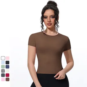 Women's Slim Fit Yoga T-Shirt Moisture Wicking Breathable Short Sleeve Top For Running Gym Fitness Training Solid Color Activewear
