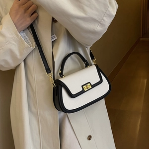 Petit sac carré rétro noir et blanc avec fermoir doré et bandoulière amovible