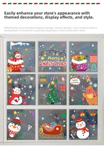 Detail of Christmas snowman and snowflake static window clings for holiday decoration